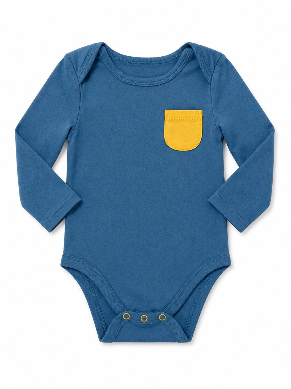 Joe Fresh Blue Long-Sleeve Baby Bodysuit with Yellow Pocket